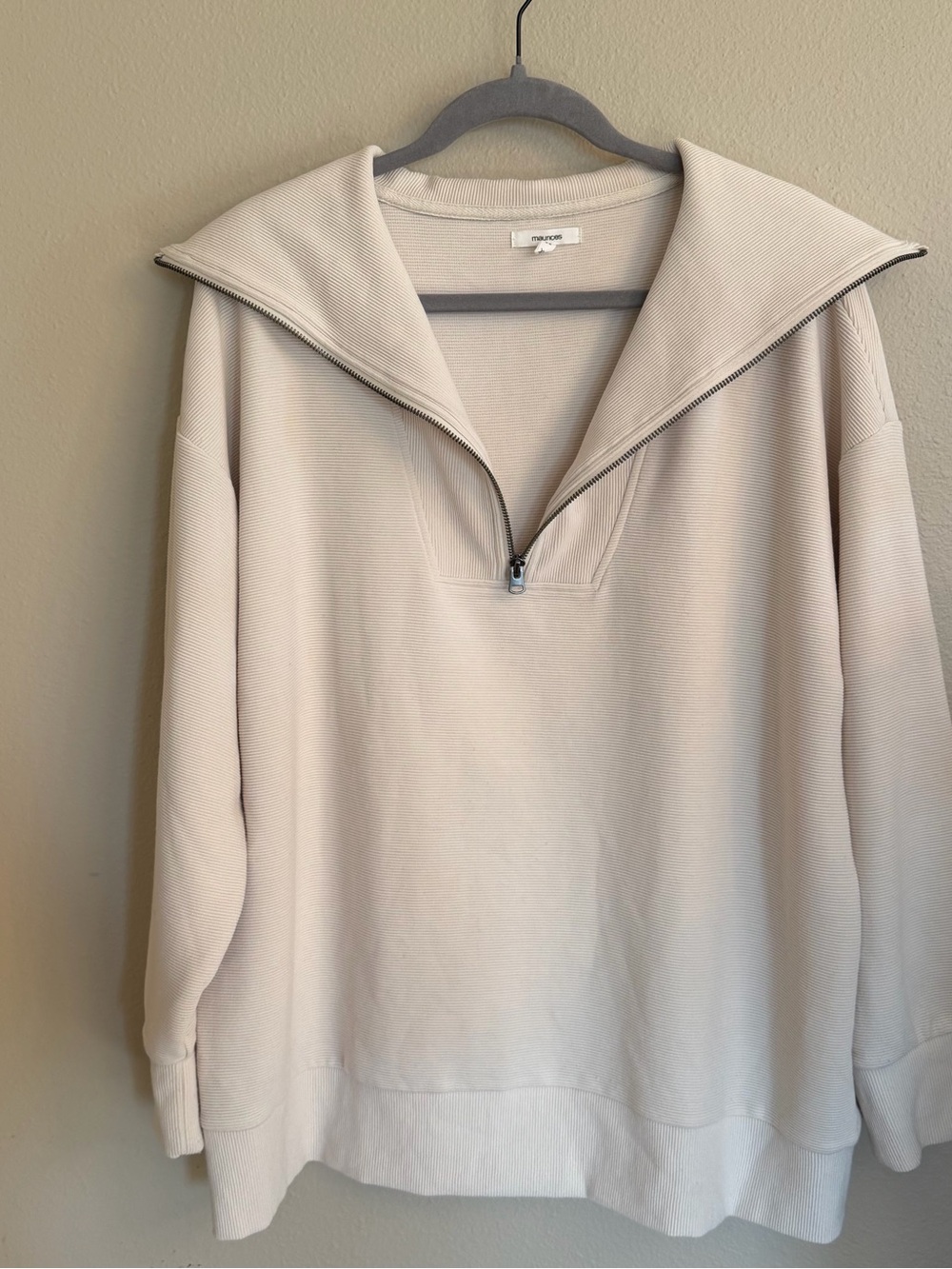Maurices Women's Zip Collar Pullover in Light Beige - Picture 3 of 6